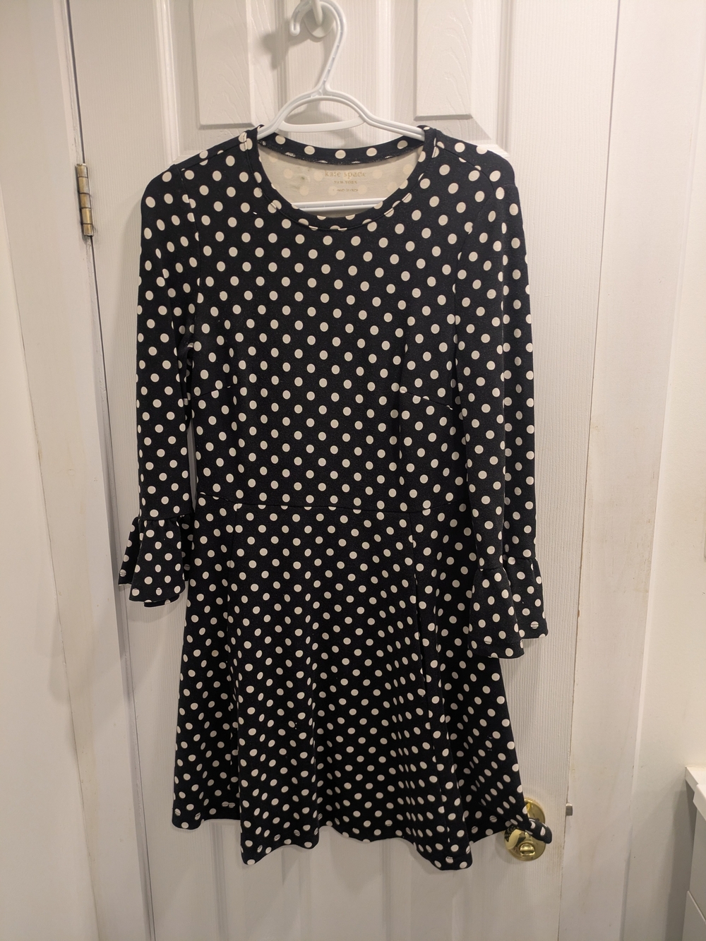 Kate Spade Black Polka Dot Long-Sleeve Fit & Flare Dress